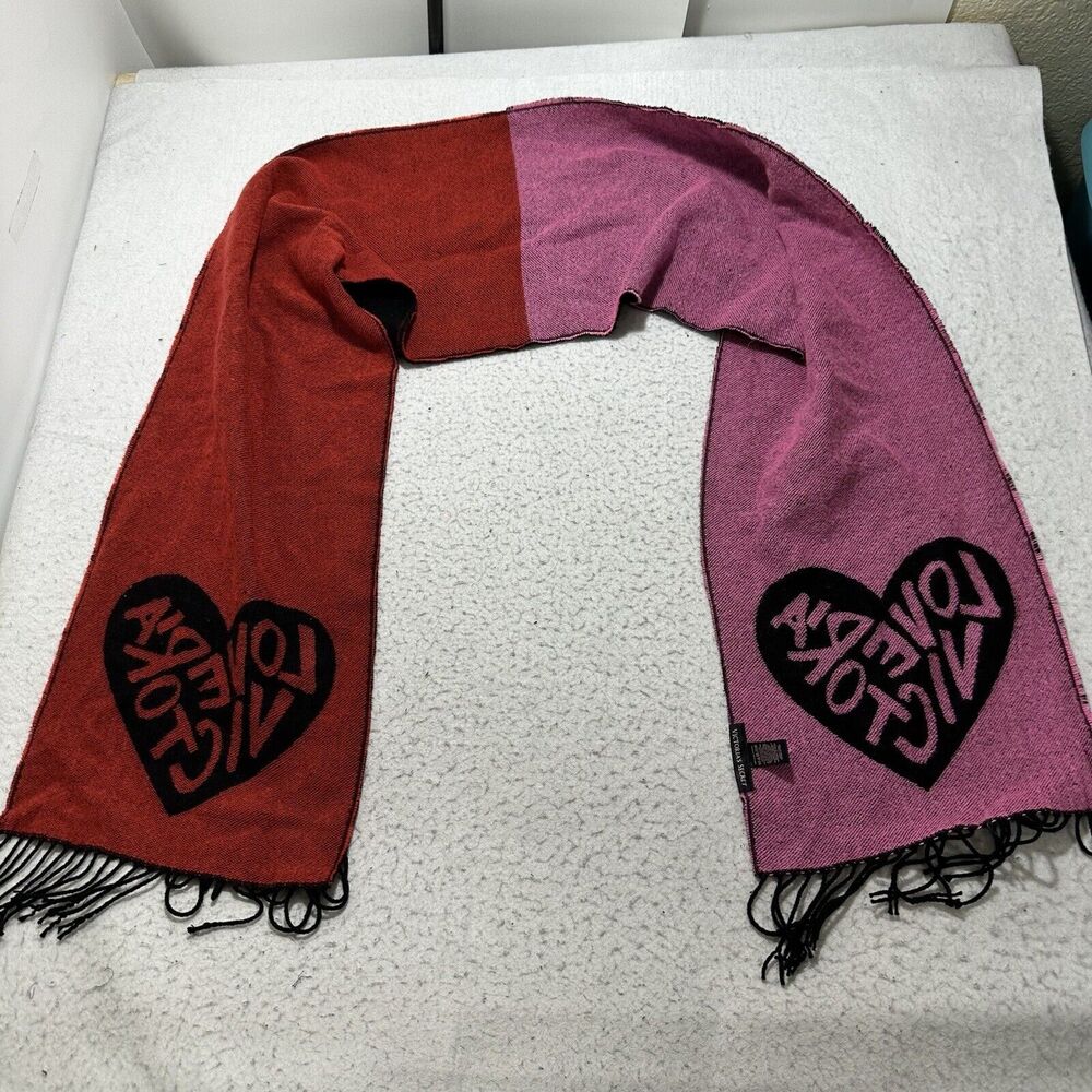 Victoria's Secret Winter Angel Collection Heart Scarf Acrylic Red Pink Black 80" - Picture 2 of 11
